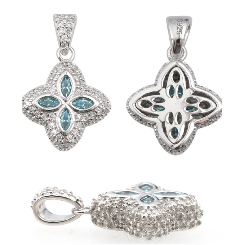 Four-leaf clover pendant, S925 silver, moissanite, hip-hop style