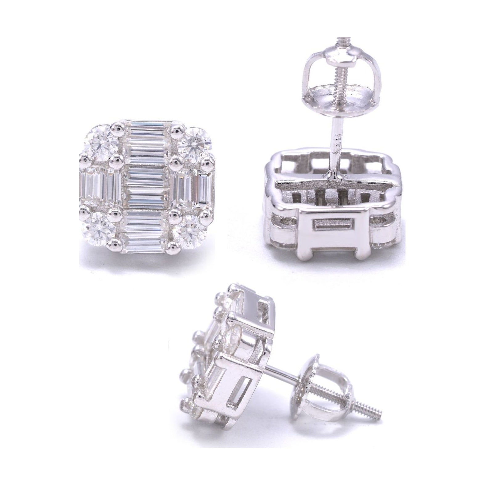 S925 D-Color Square Moissanite Stud, Hip-Hop Style