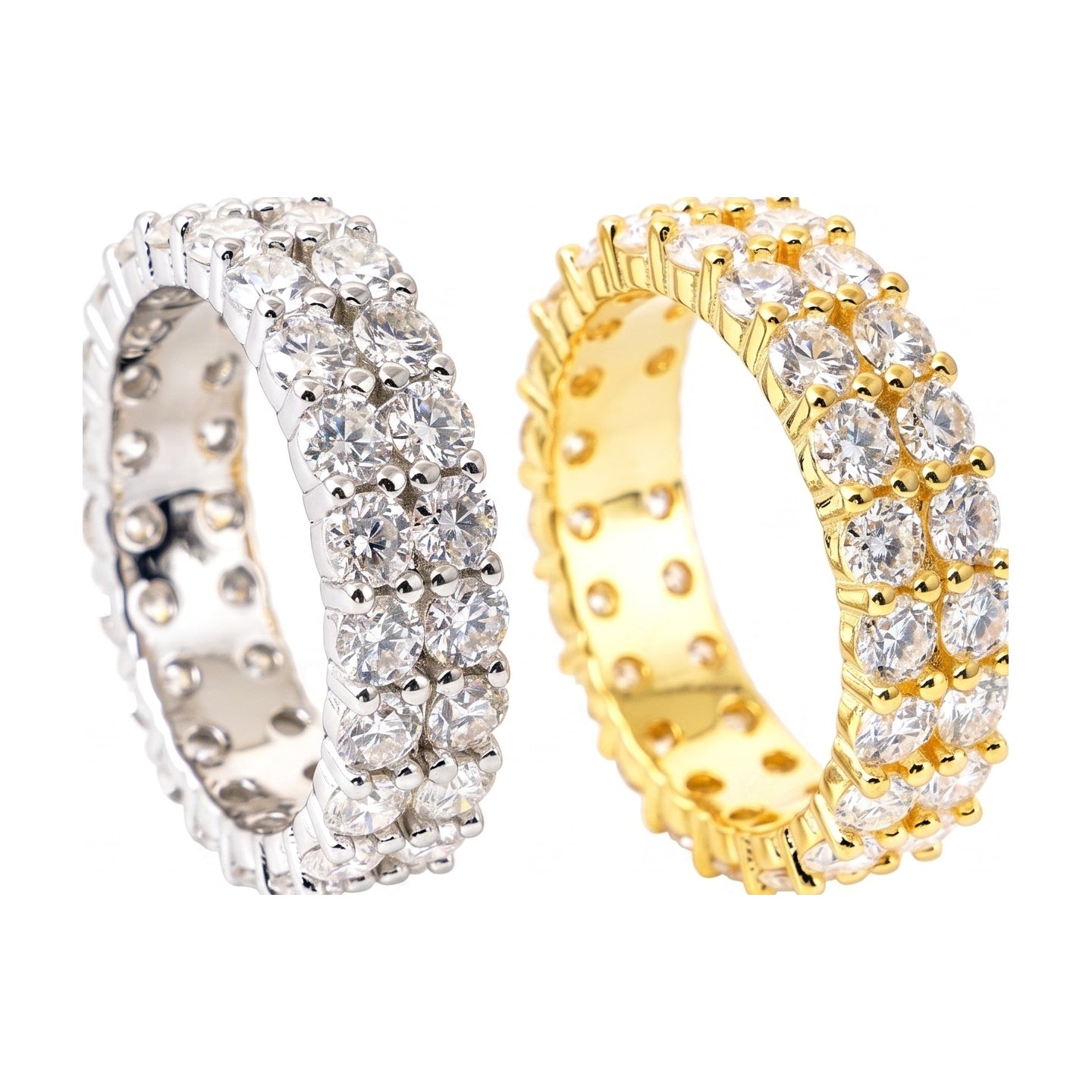S925 3mm Moissanite 2-Row Ring Men/Women Hip-Hop