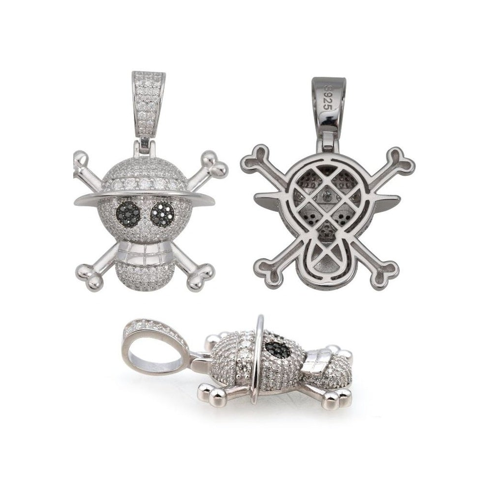 Skull pendant, S925 silver, moissanite, dark punk style