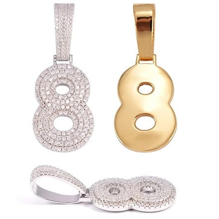 Moissanite number pendant, S925 silver D color hip-hop style