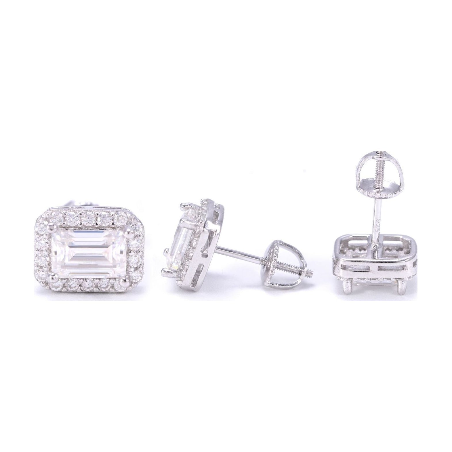 S925 Silver Moissanite Emerald Cut Studs