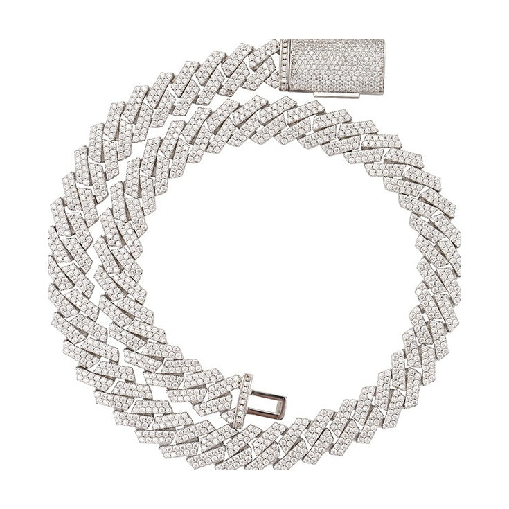 Cuban Chain 13mm, S925 Silver, Moissanite, Double Row Bracelet