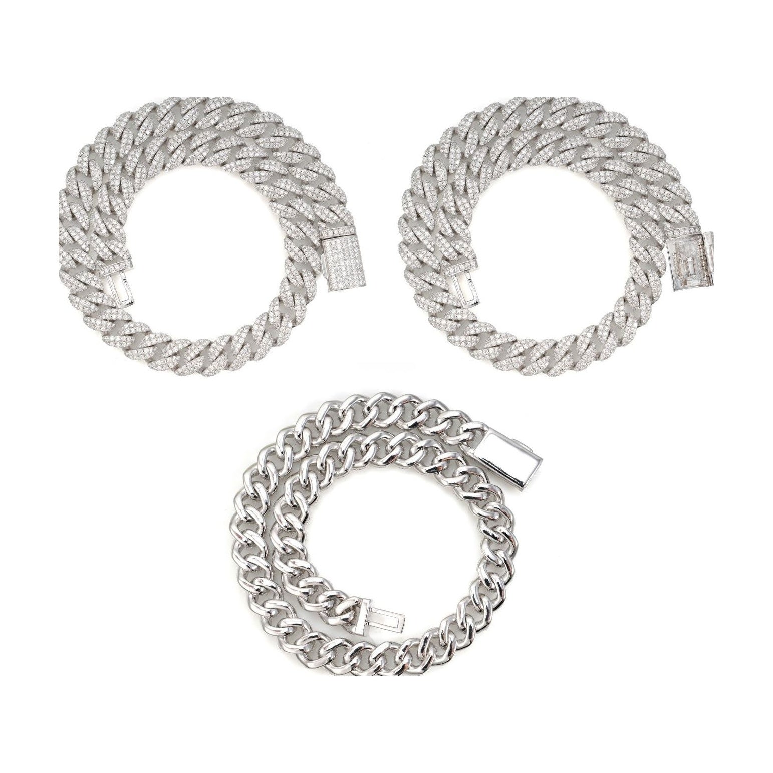 14mm double row crescent Cuban chain, S925 silver, moissanite