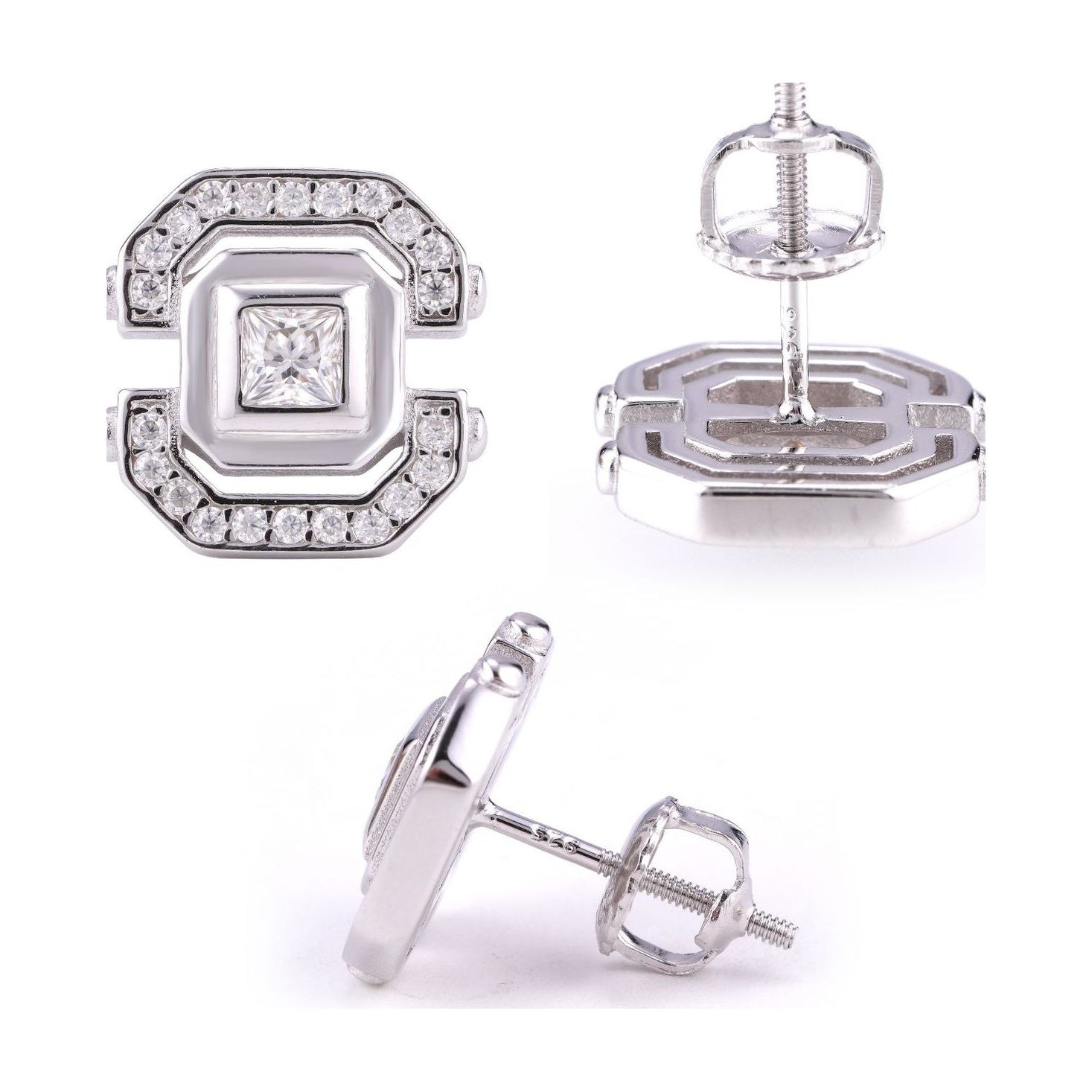 S925 Silver Moissanite Stud Earrings, Hip-Hop