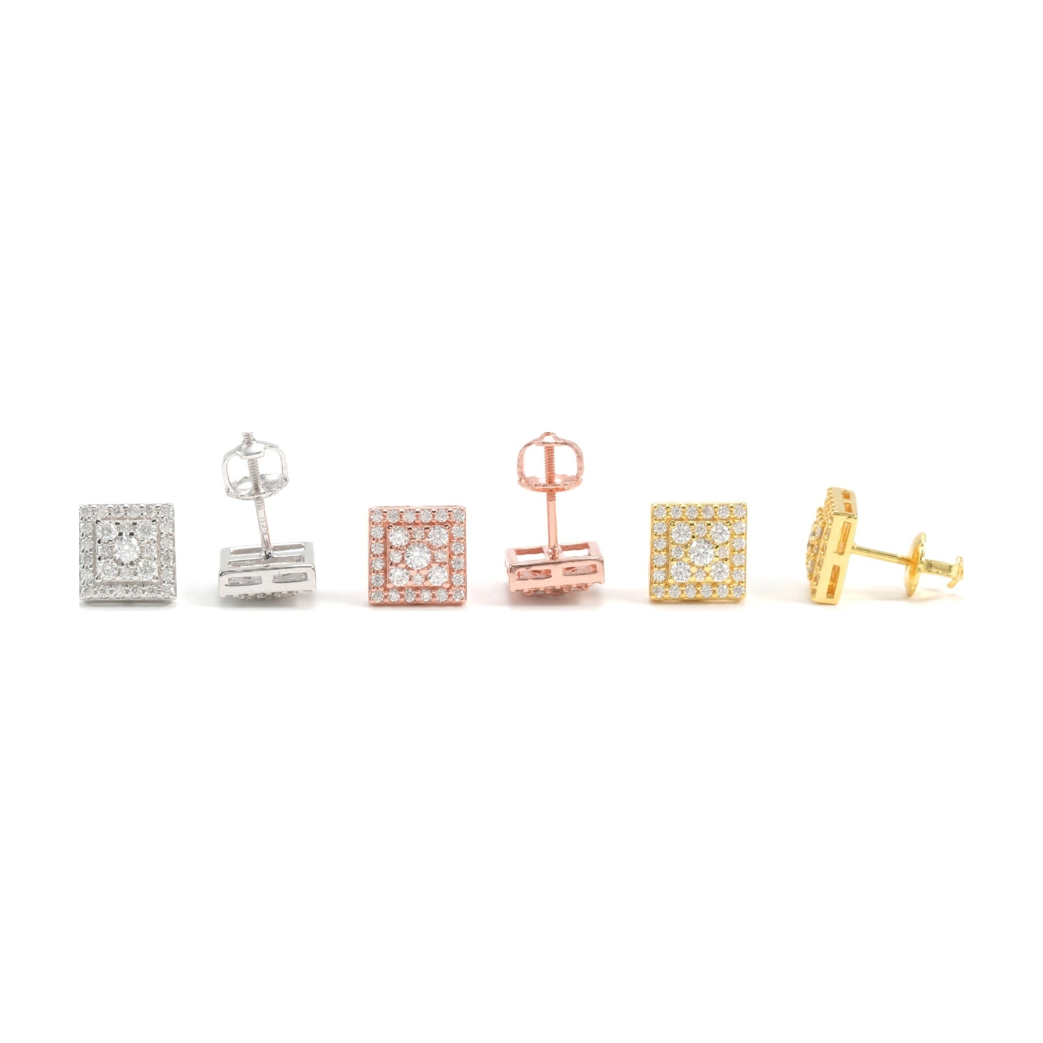 Square Studs, S925 Silver, Moissanite, Full Set