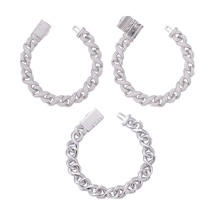 Cuban Bracelet, 10mm, S925 Silver, Moissanite
