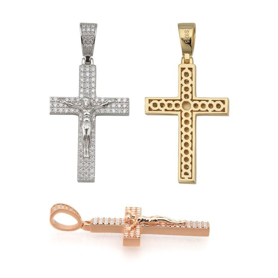Cross pendant, S925 silver, moissanite, hip-hop style