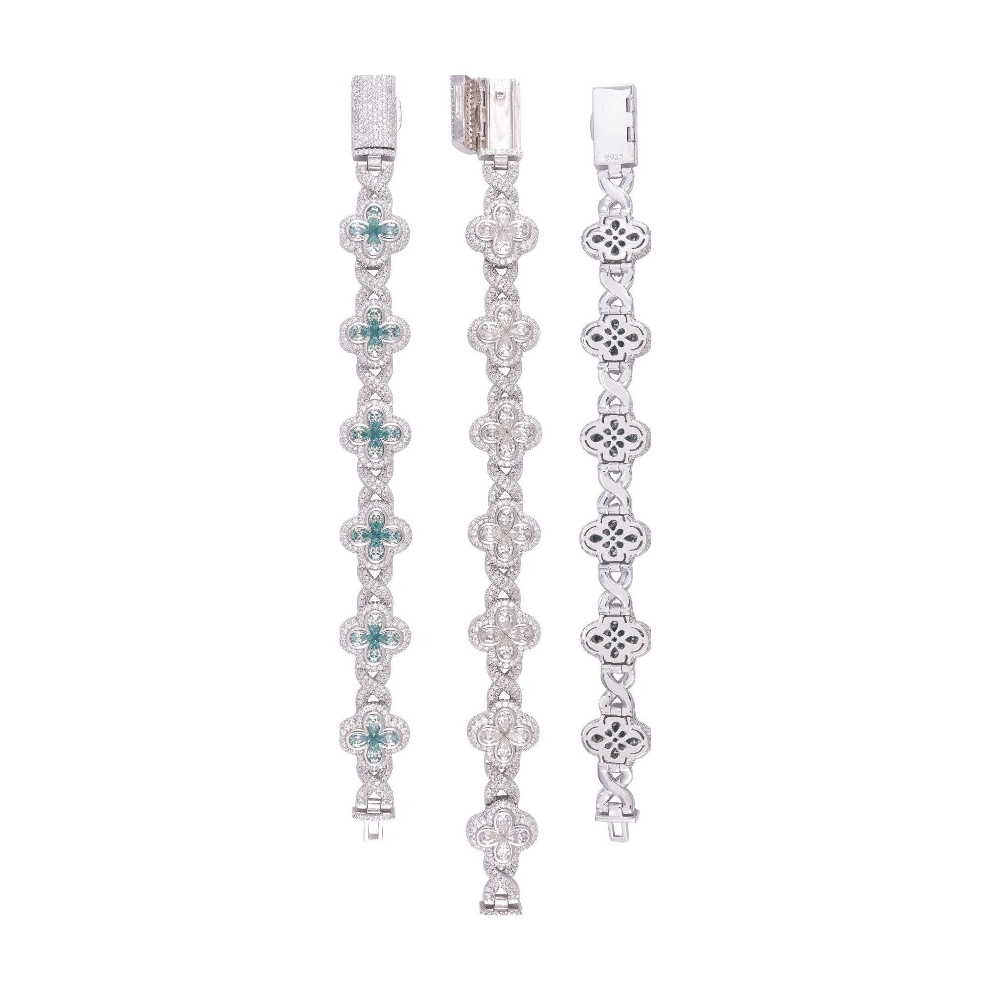 Four-Leaf Cuban Chain, S925 Silver Moissanite