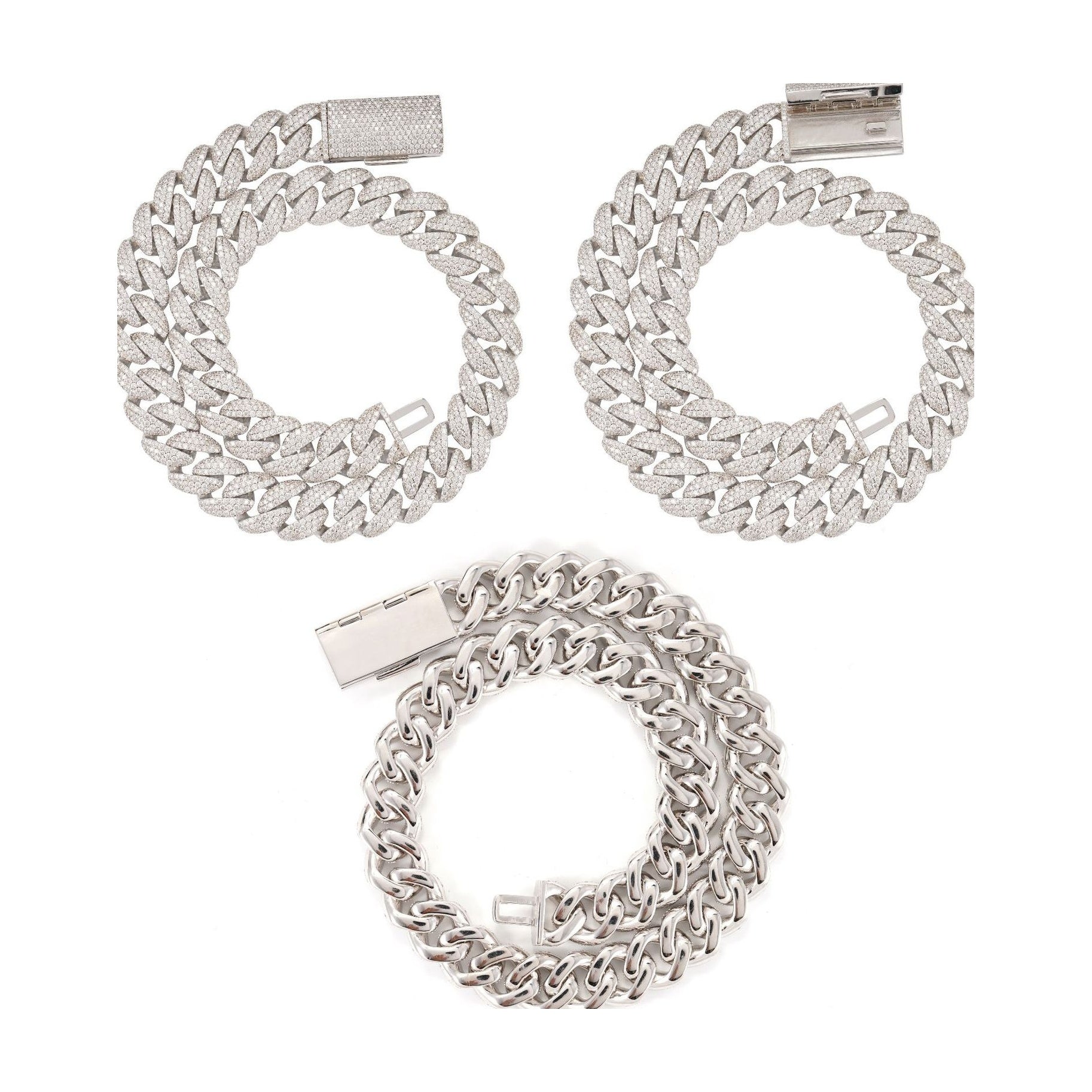 18mm Triple Row Cuban Chain S925 Silver Moissanite