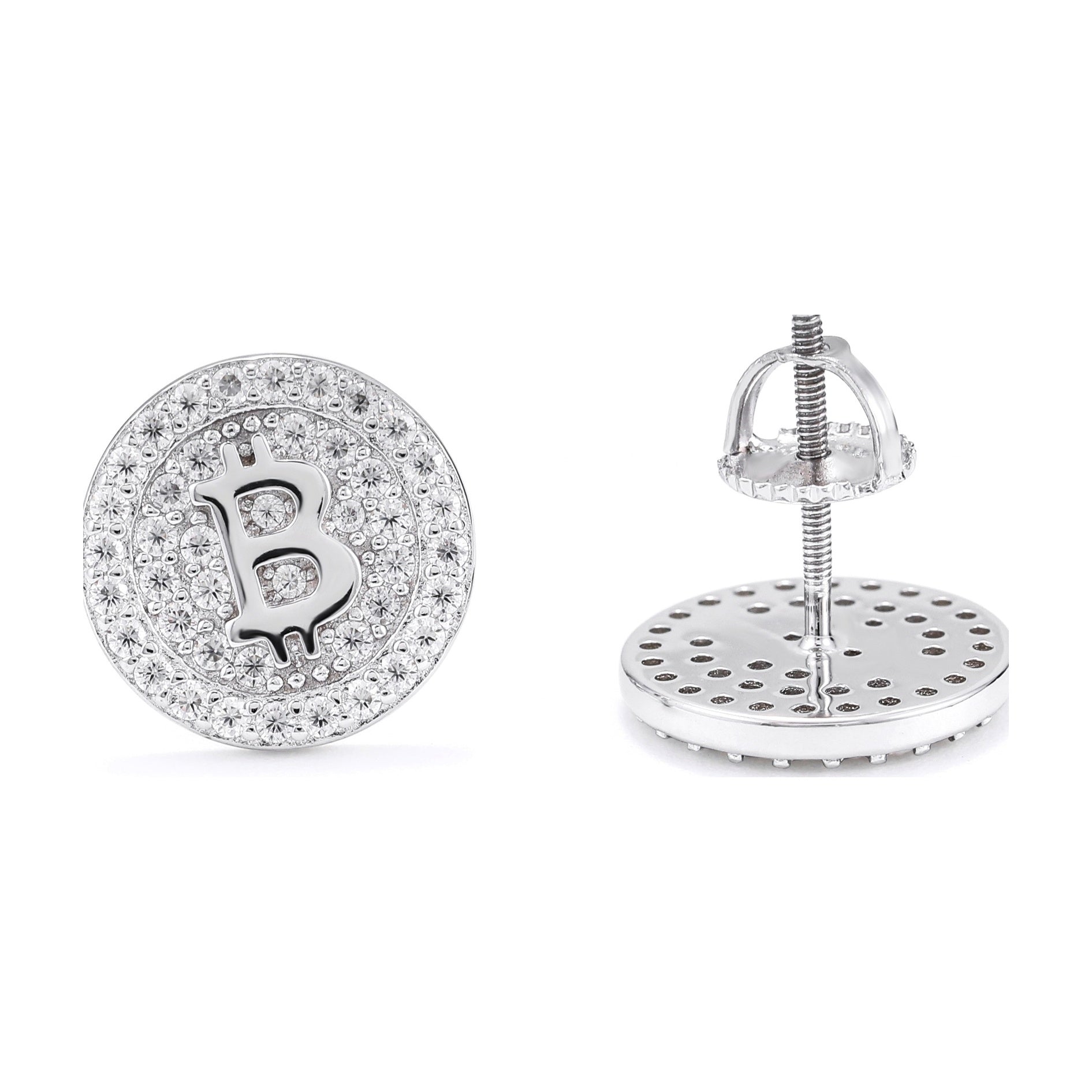 S925 Silver Bitcoin-Shaped Moissanite Studs