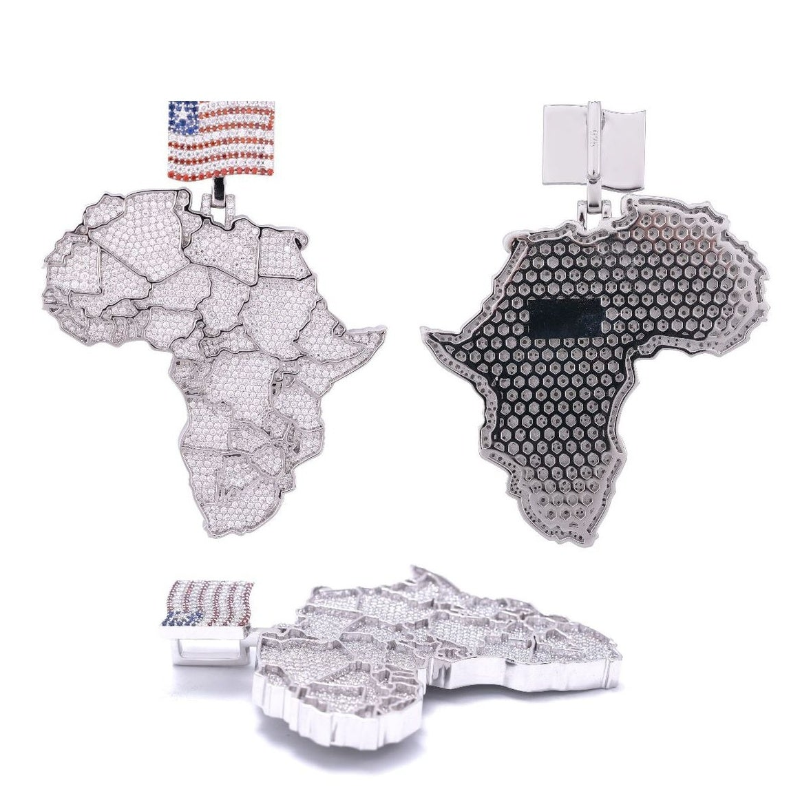 Map Pendant, S925 Silver, VVS Moissanite, Hip-Hop