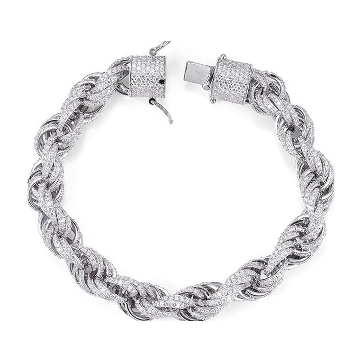 Cuban Chain 10mm, S925 Silver, Moissanite, Rope Link