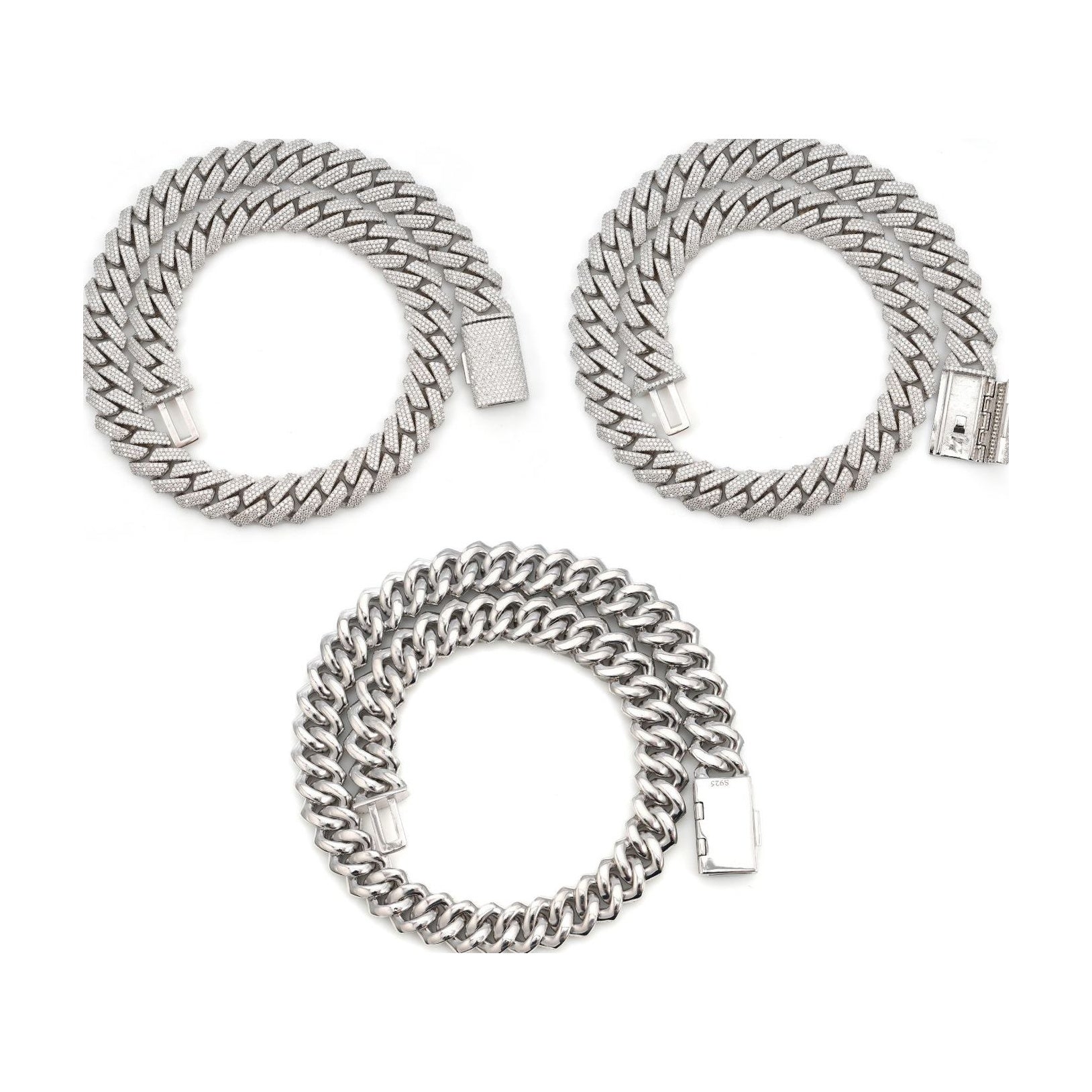 S925 Moissanite Cuban Chain, 15mm Triple Row, Classic Hip-Hop