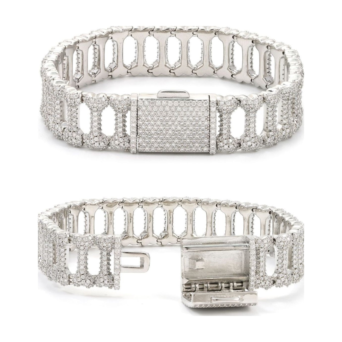 Bone Design Bracelet S925 Silver 16mm Moissanite Cuba