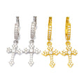 Cross ear cuff, 925 silver moissanite, gold plated stud earrings
