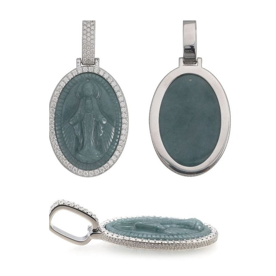 S925 Silver Moissanite & Jade Pendant Necklace