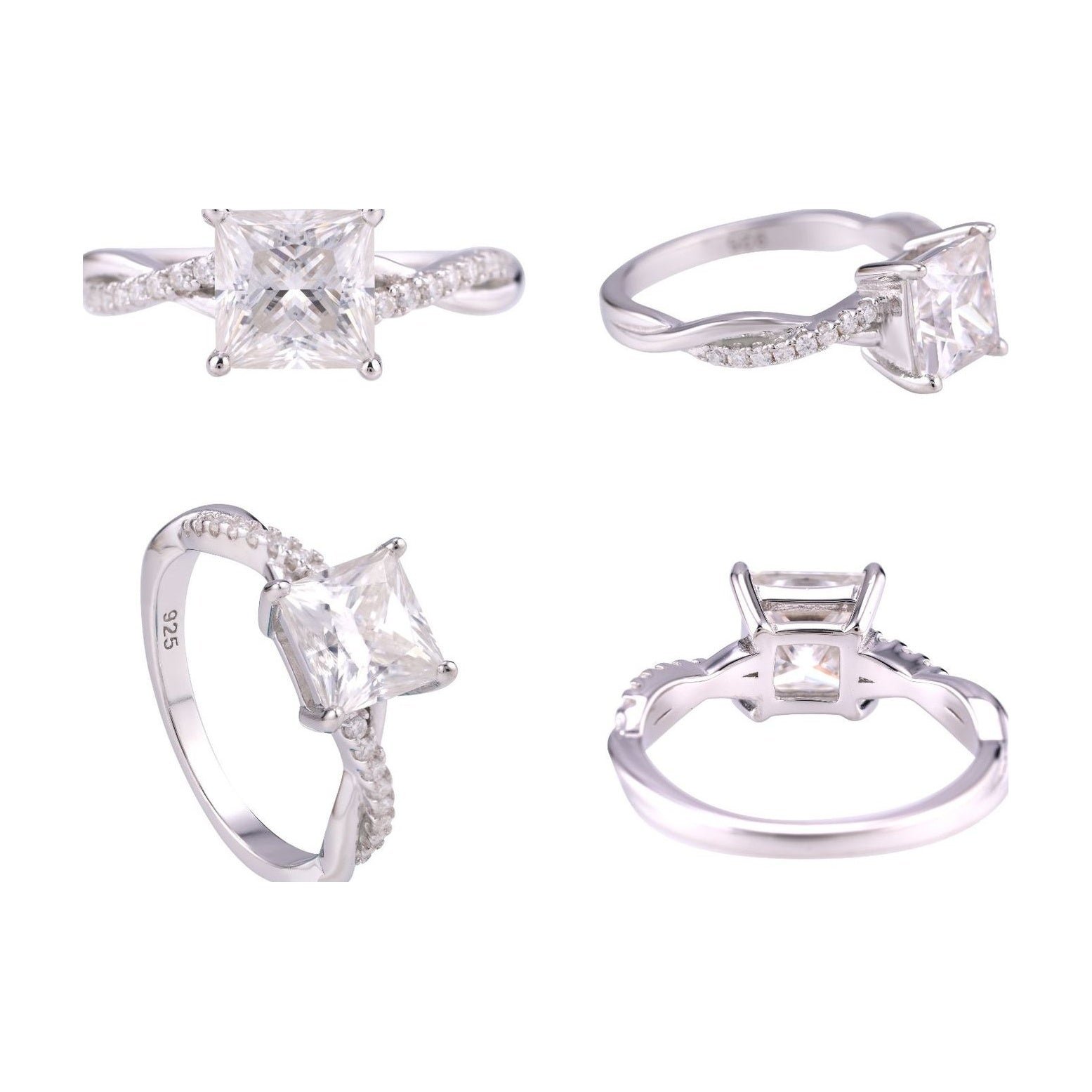 S925 Silver 2ct Princess Cut Moissanite Ring Women Luxury