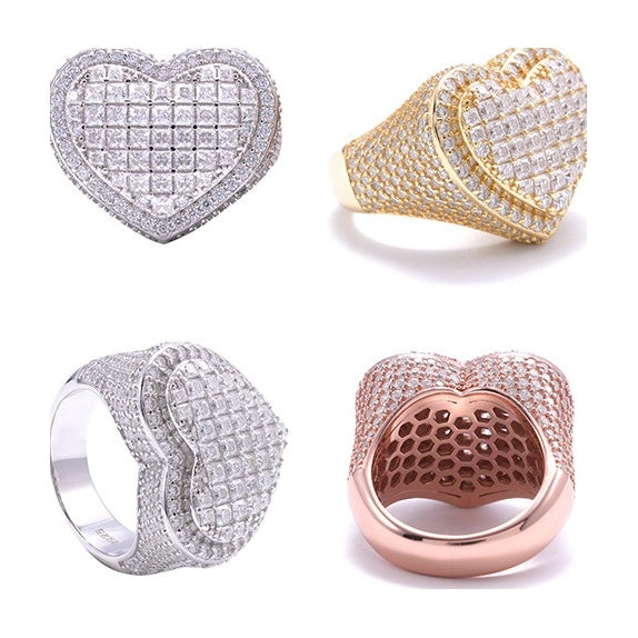 S925 Silver Half-Set Heart Moissanite Ring, Couple Style