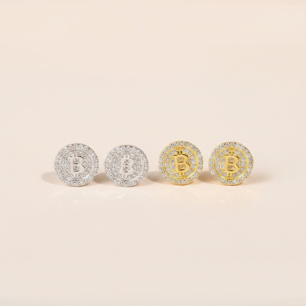 Bitcoin Moissanite Stud Earrings, Style 9197