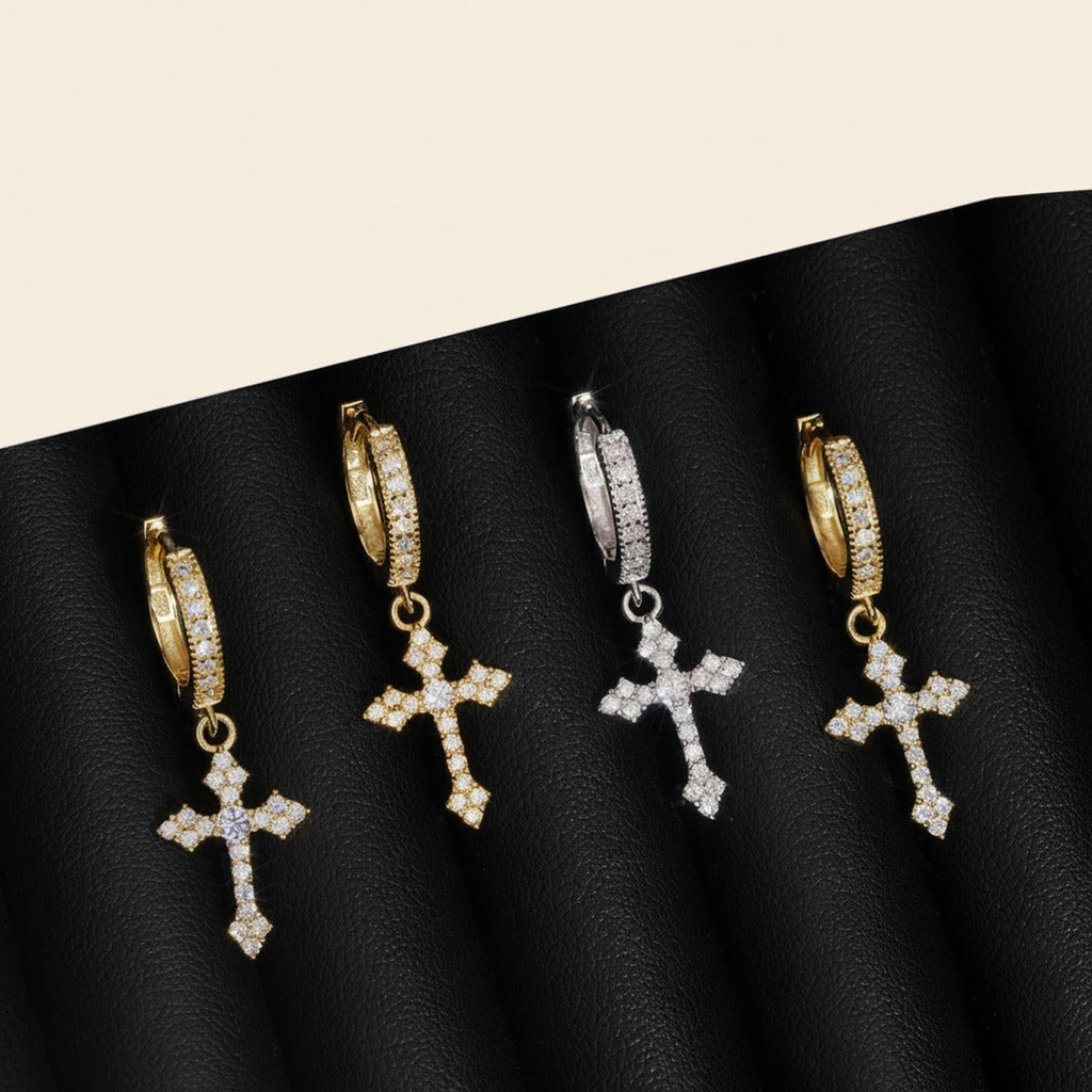 Cross Moissanite Hoop Earrings