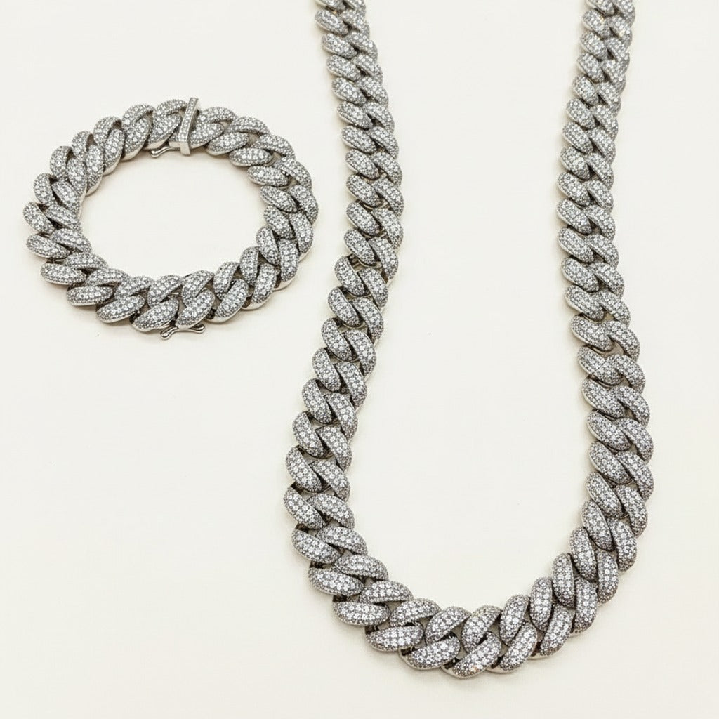 Crescent Moon CZ Cuban Link Necklace