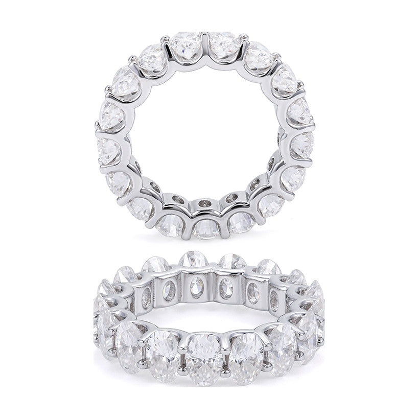 S925 Oval Moissanite Full Pave Ring Band Hip-Hop