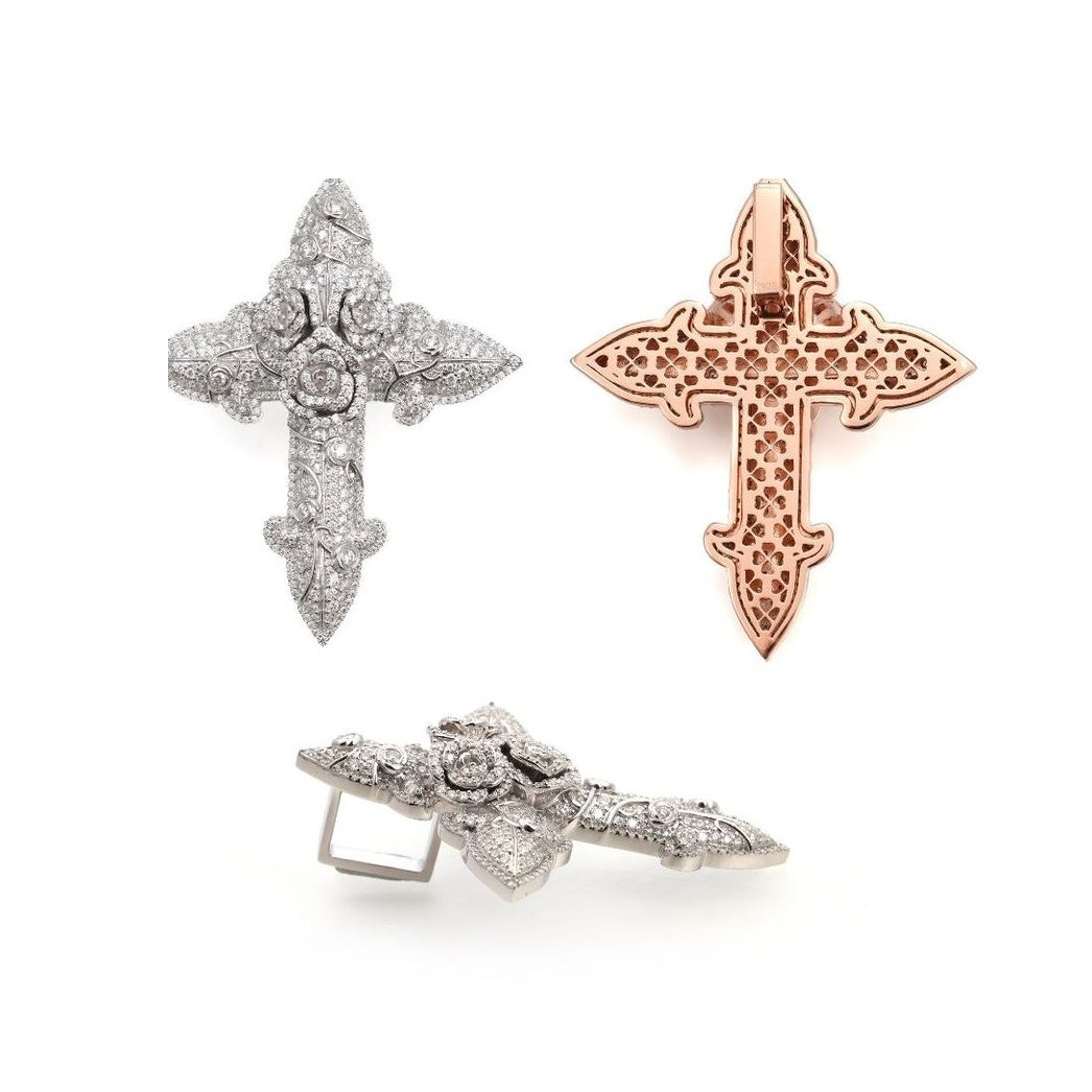 Cross pendant, S925 silver, moissanite, luxury hip-hop style