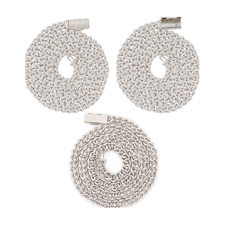 S925 8mm Cuban Chain, Dual-Row Moissanite, Hip-Hop