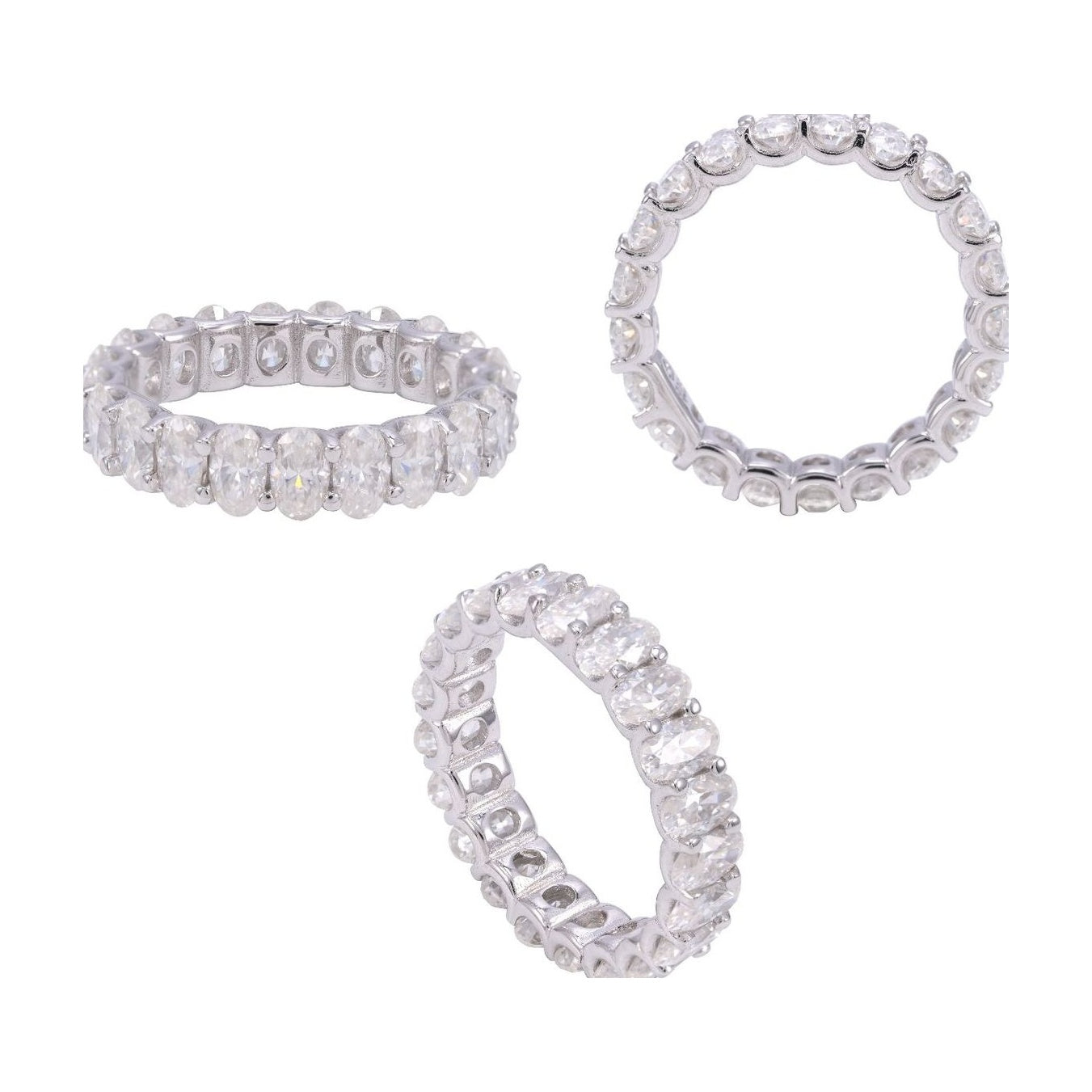 S925 Silver Oval Moissanite Row Ring w/ GRA