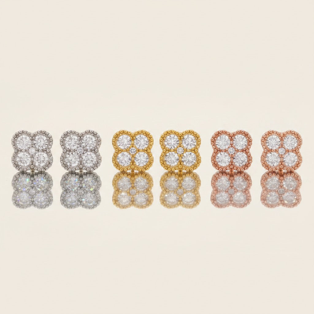 Clover Moissanite Stud Earrings, Style 4060