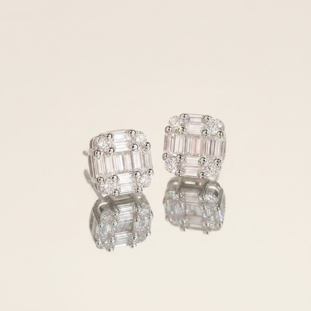 Box Square Moissanite Stud Earrings