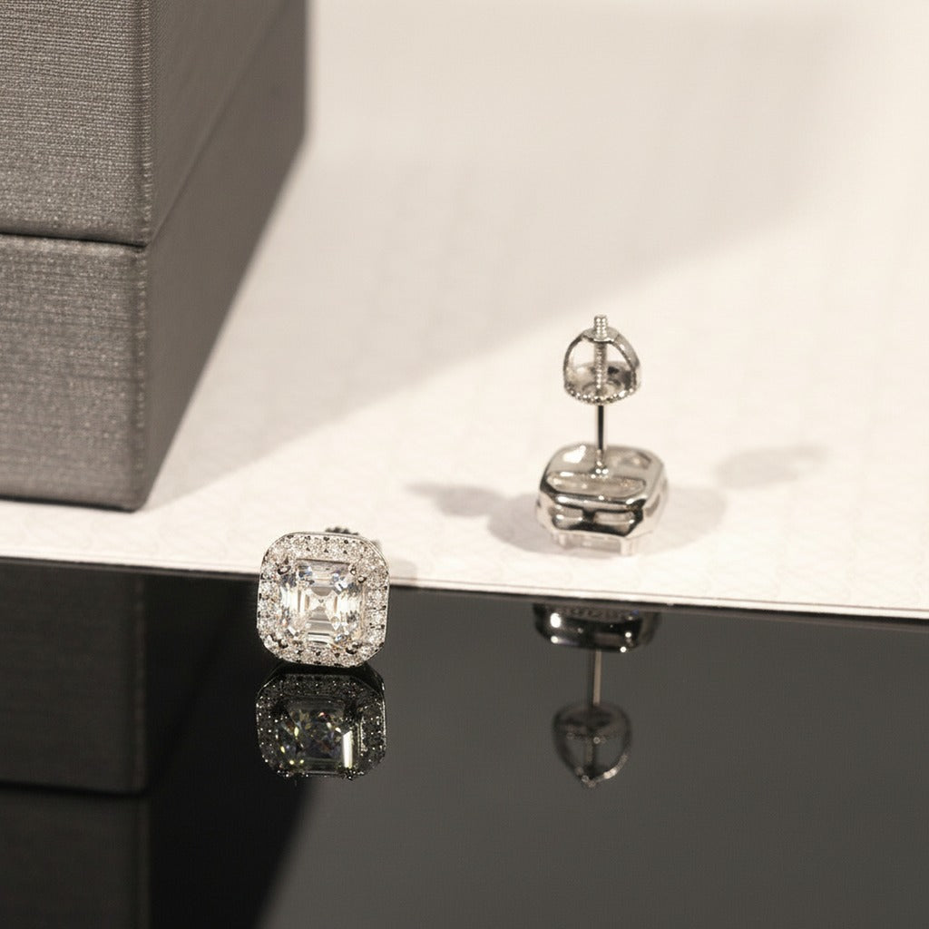 Box Moissanite Stud Earrings, Style 5395