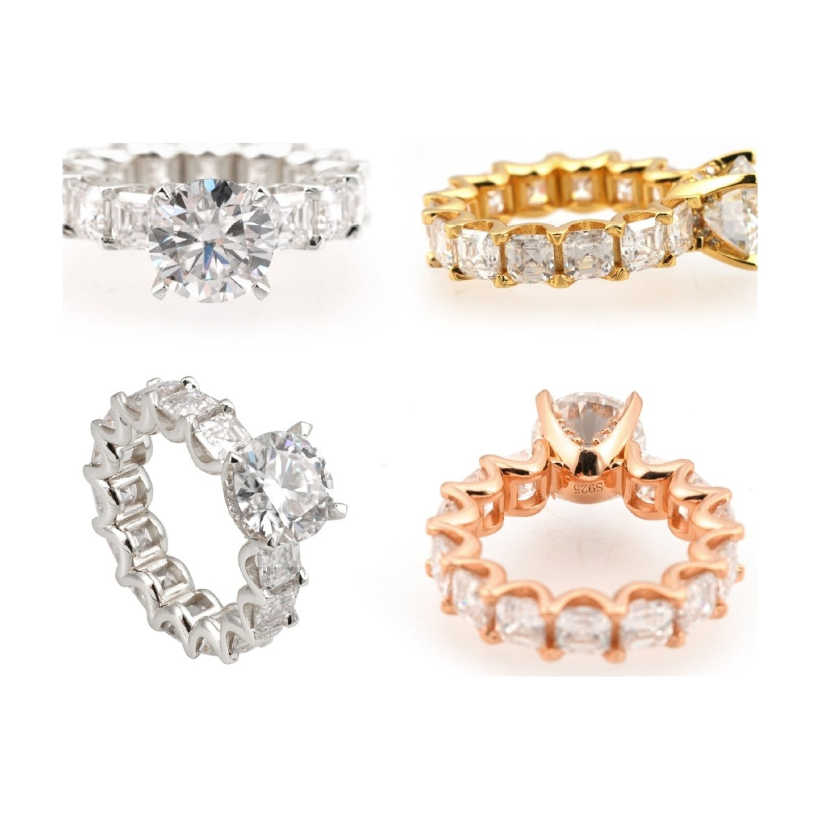 S925 4ct Round + Asscher Moissanite Band Ring
