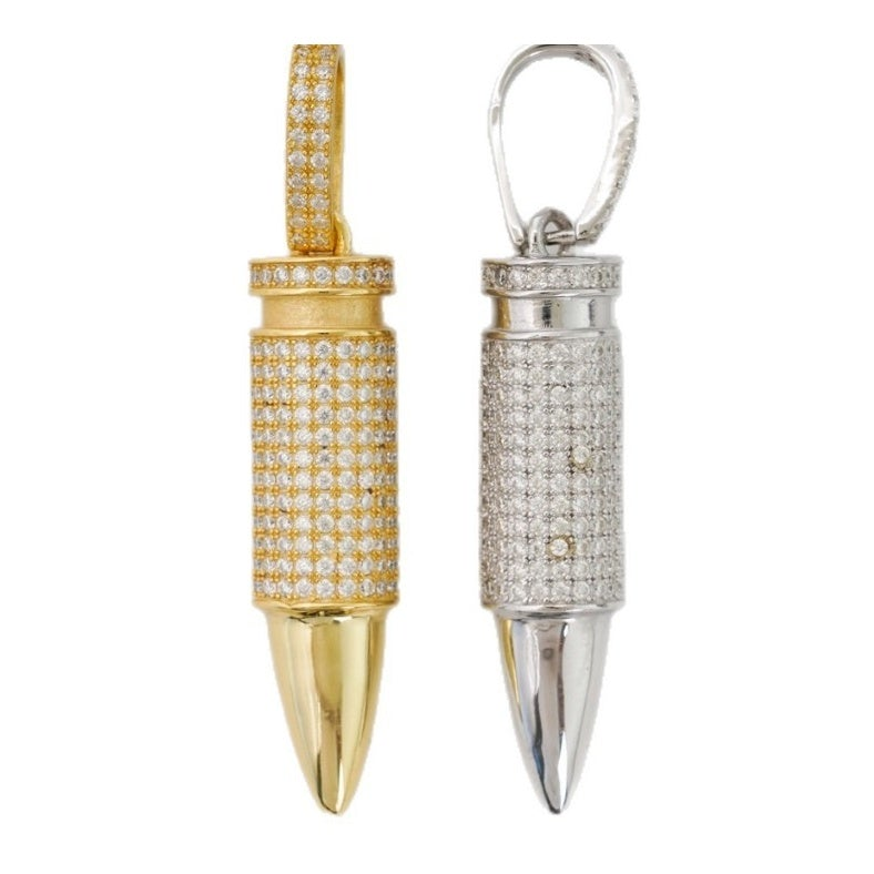 S925 Silver Moissanite Bullet Pendant Hip-Hop Style