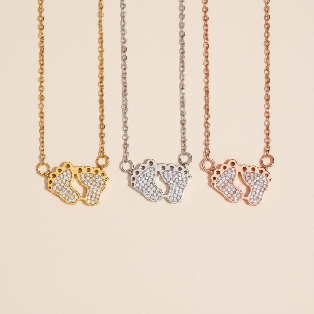 Baby Feet CZ Clavicle Necklace