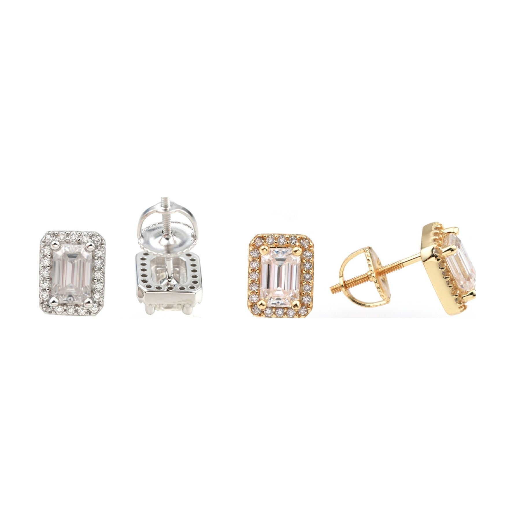 Emerald Cut Stud Earrings, S925, VVS Moissanite