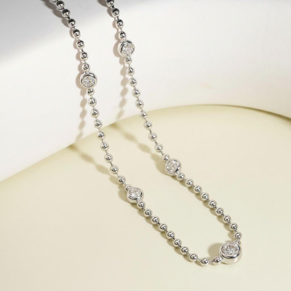 Bezel-Set Moissanite Clavicle Necklace, Style 1987