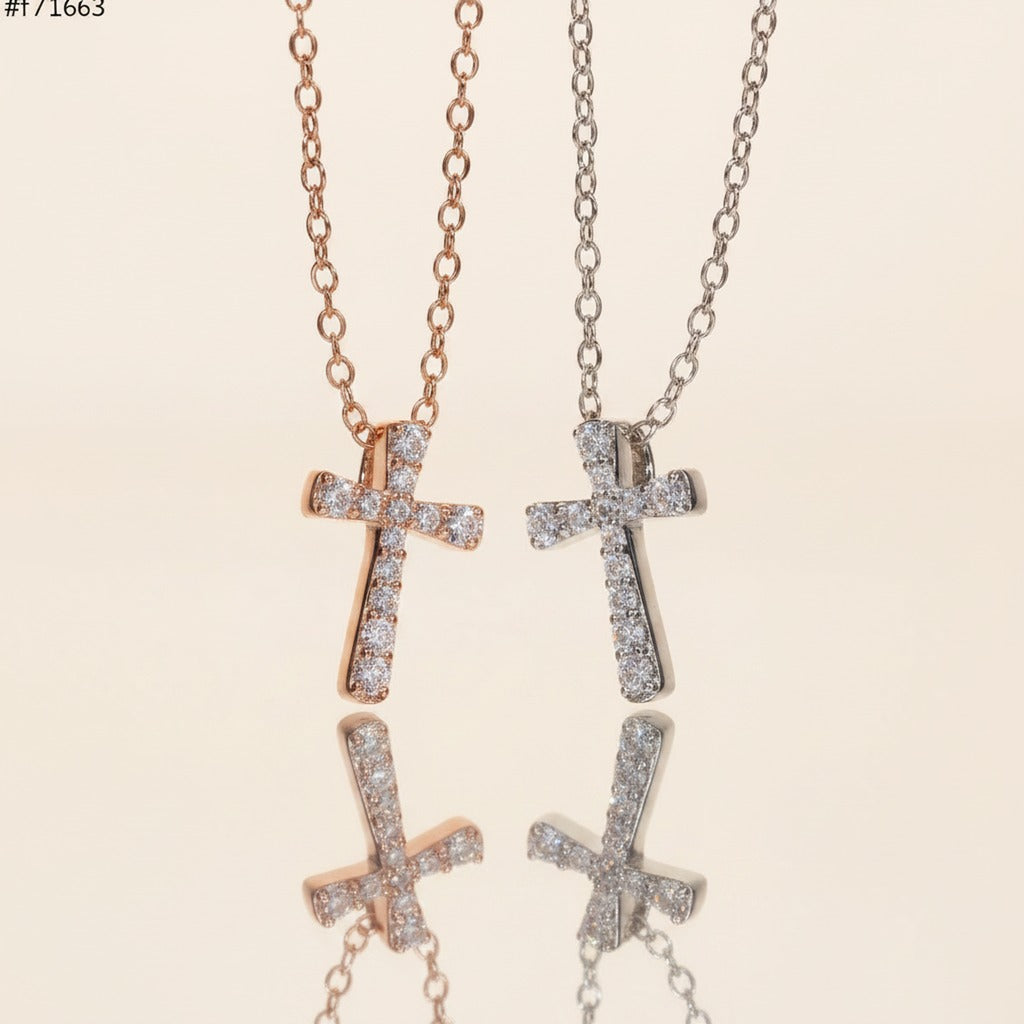 Cross Moissanite Clavicle Necklace, Style 9192