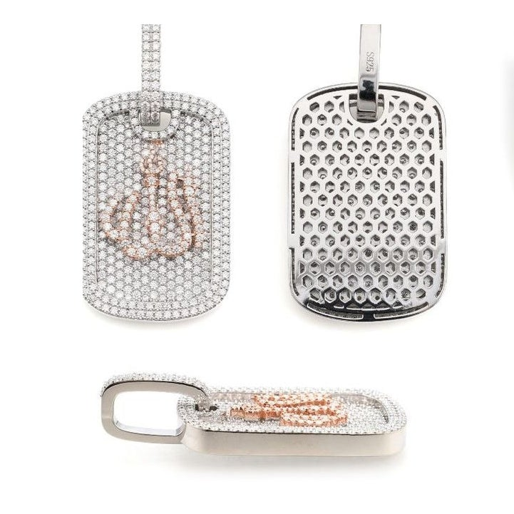 S925 Pave Moissanite Fire Rectangle Pendant Hip-Hop