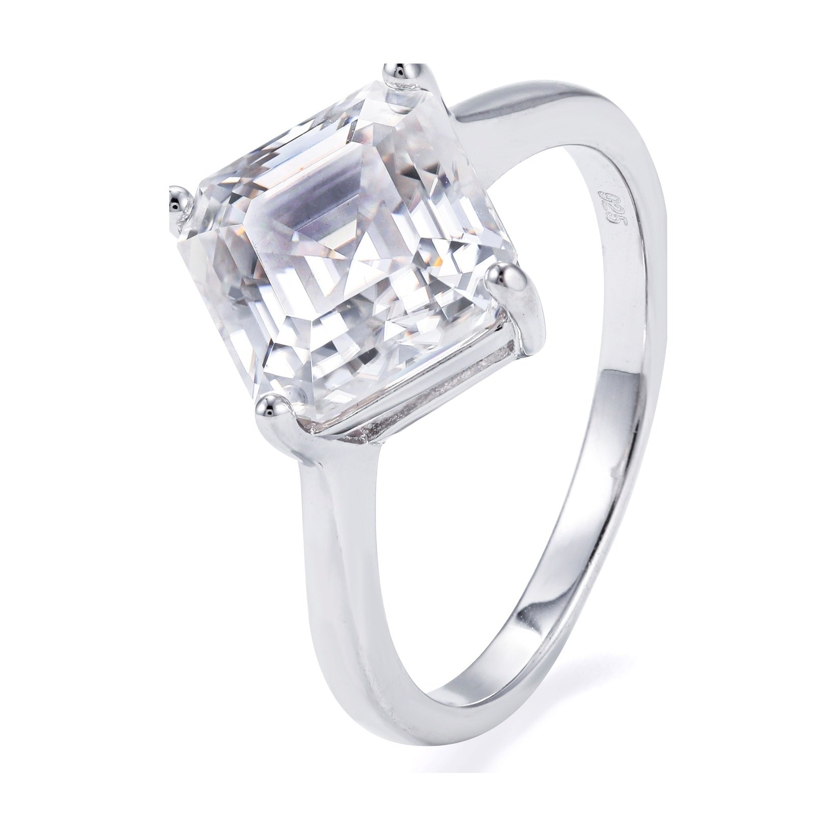 Moissanite Ring, 3.5ct Asscher, S925 Silver, Platinum