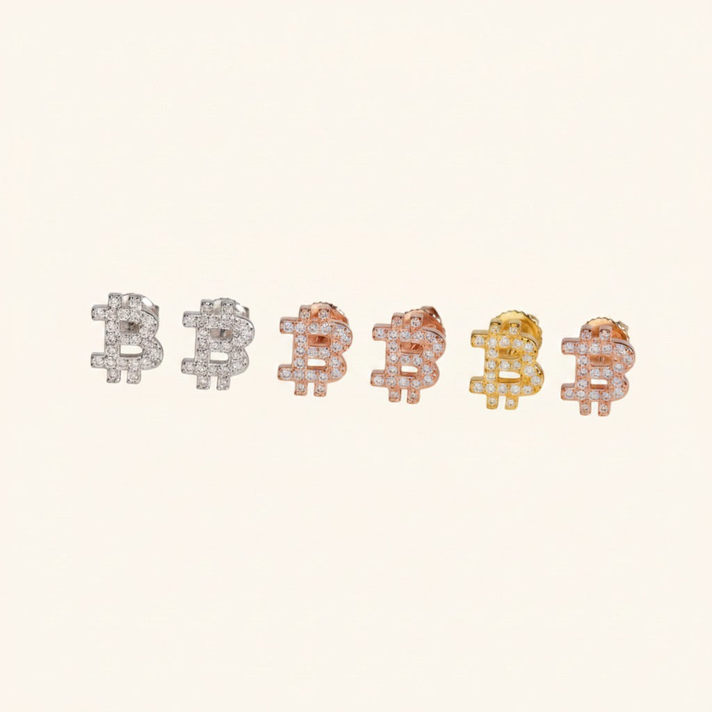 Bitcoin Moissanite Stud Earrings