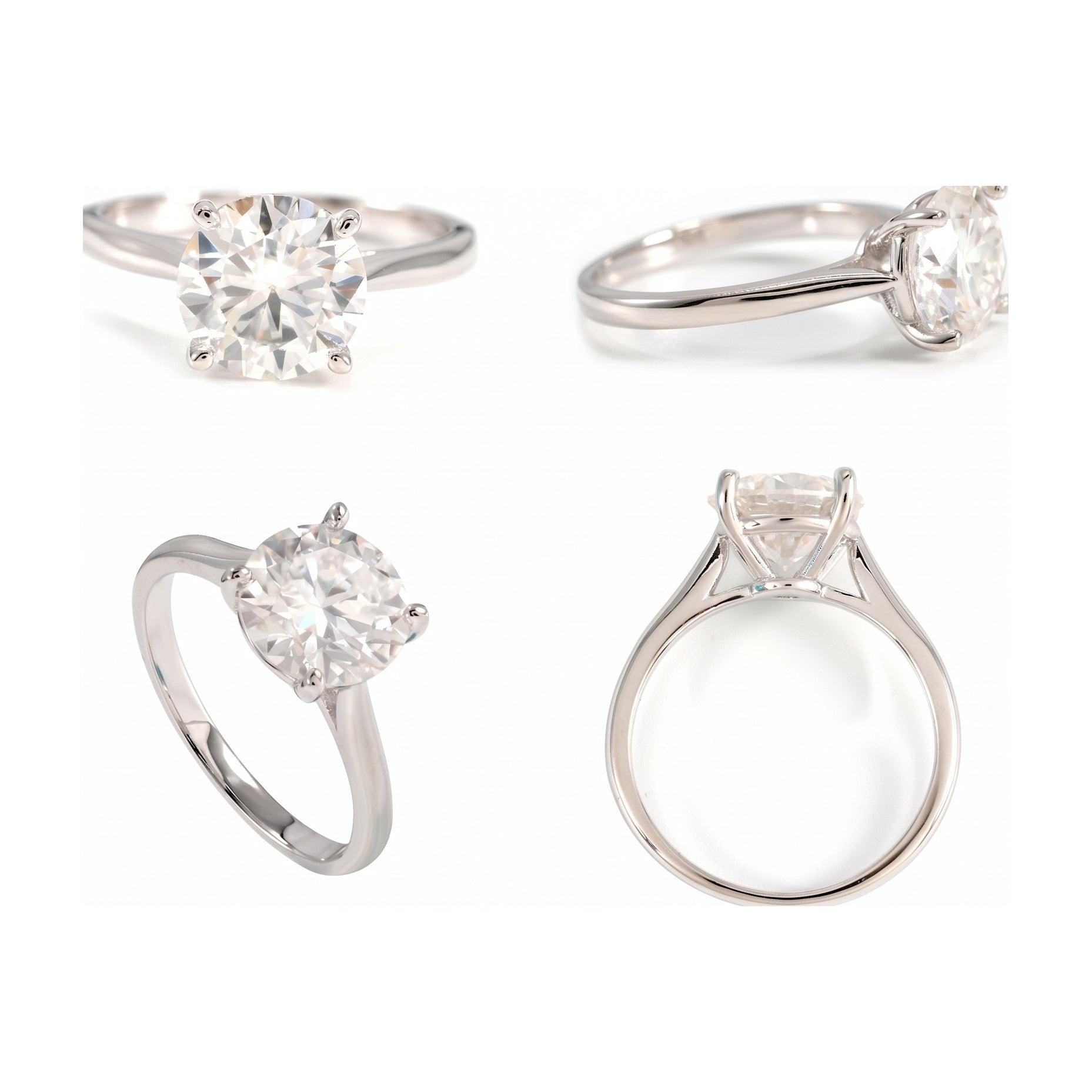 S925 Round Moissanite Ring, 4-Prong, Timeless, Valentine Gift