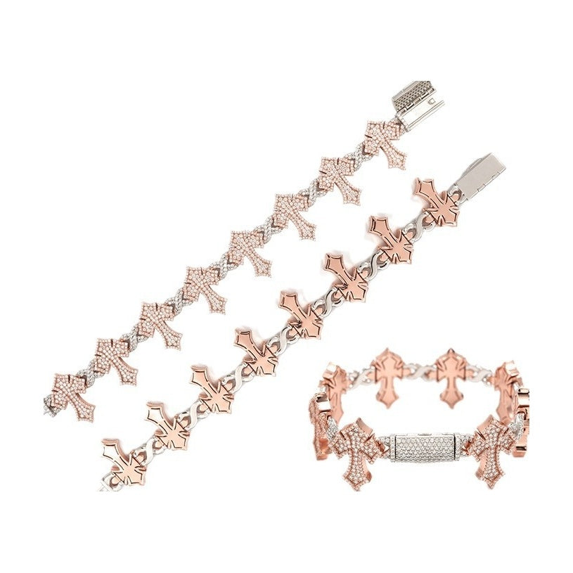 Cross 8-Chain Bracelet, S925 Silver, Moissanite, 8-26mm