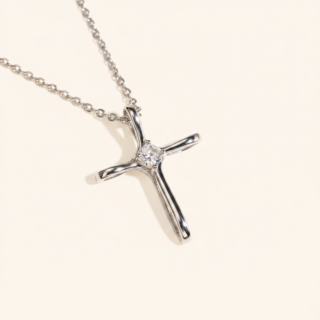 Cross Moissanite Clavicle Necklace