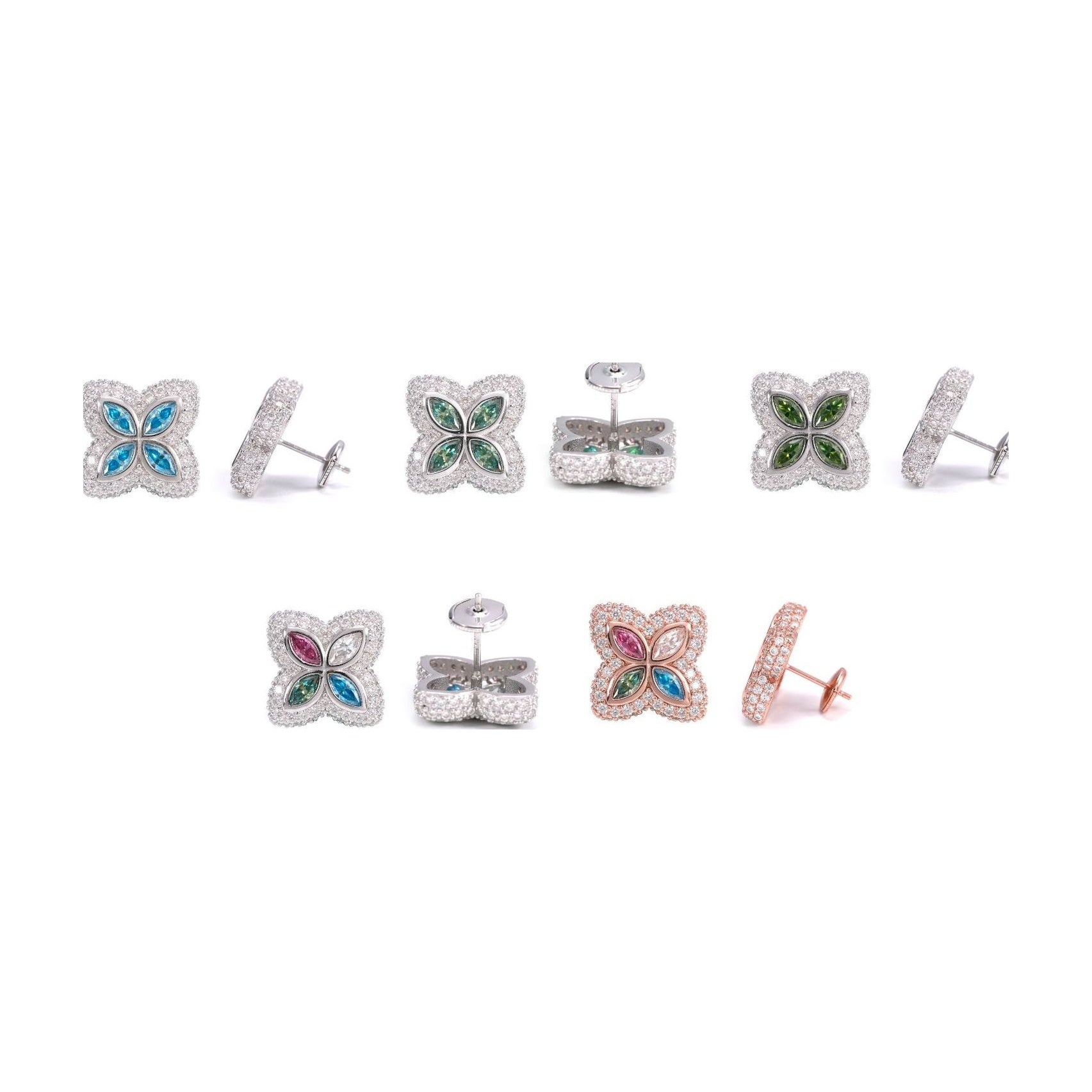 Four Leaf Clover Studs, S925 Silver, Moissanite