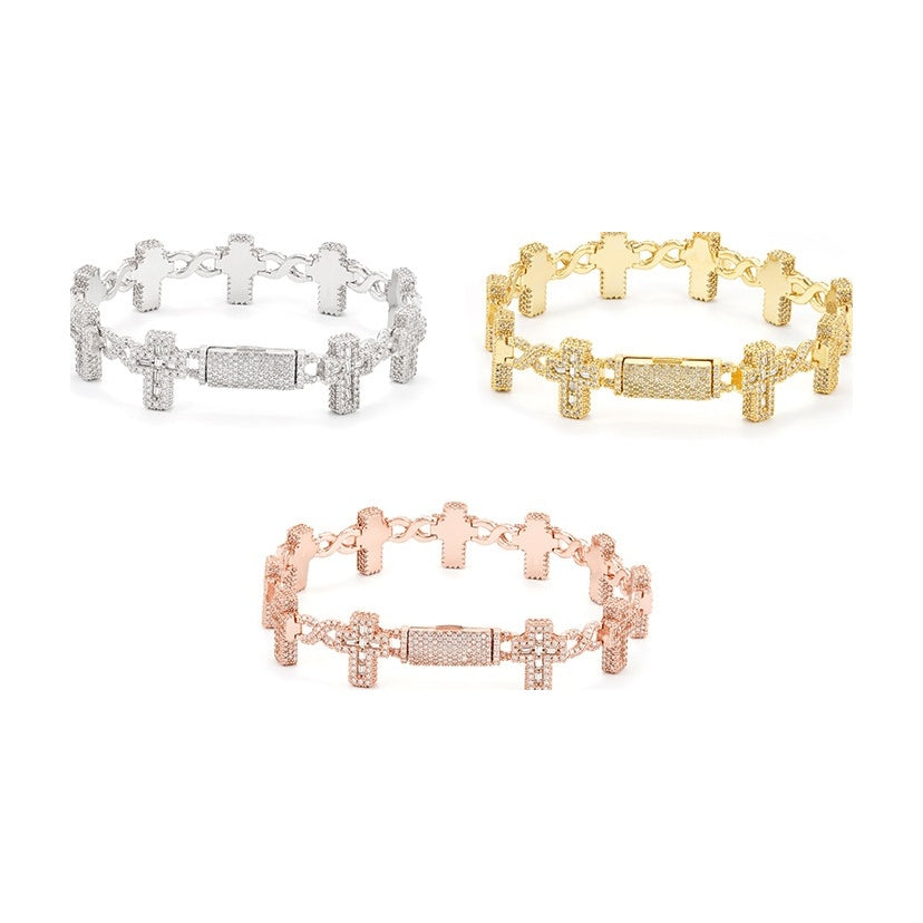 Cross 8-Shape Cuban Chain 15mm, S925 Silver, Moissanite Bracelet