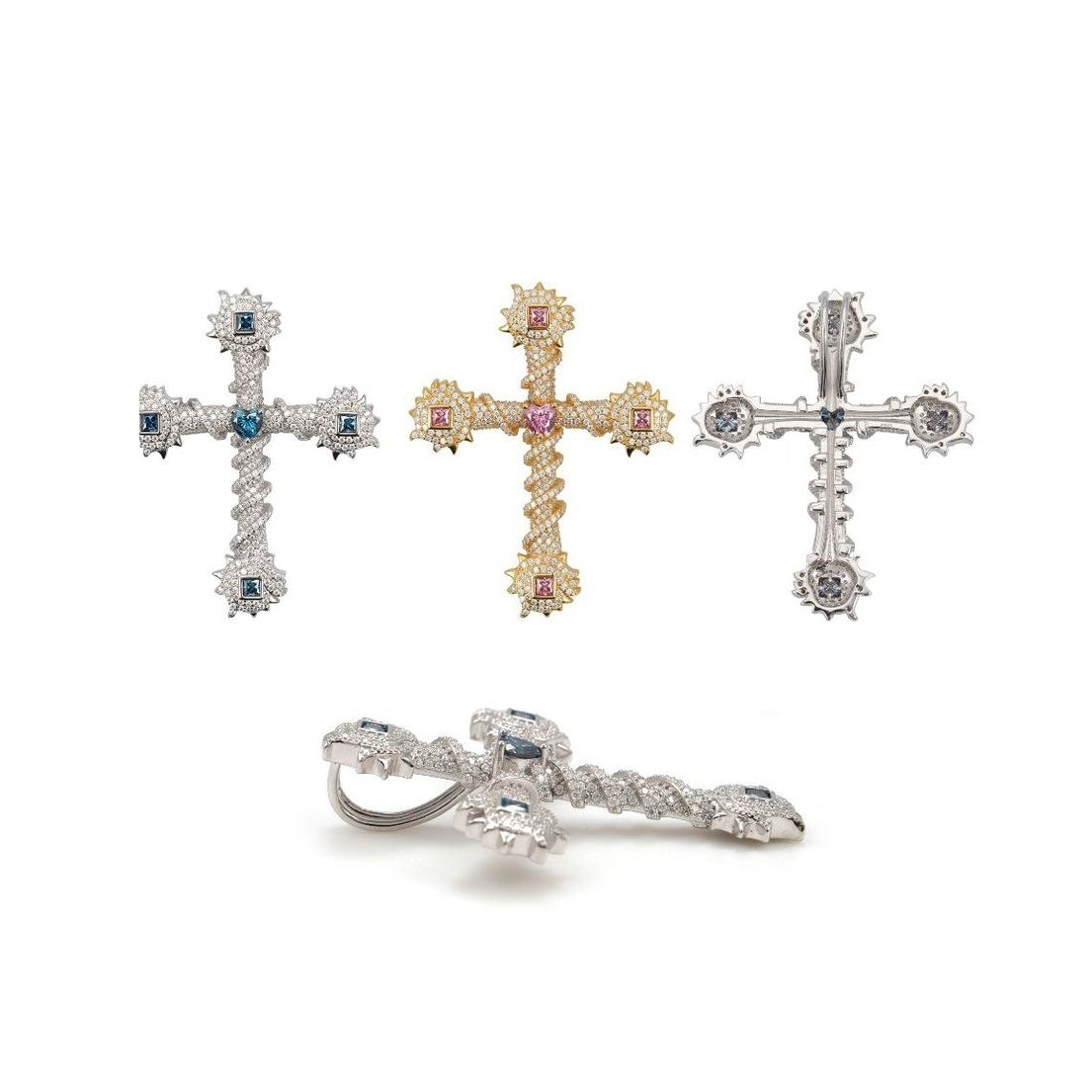 2025 S925 Colorful Moissanite Cross Pendant, Street Style