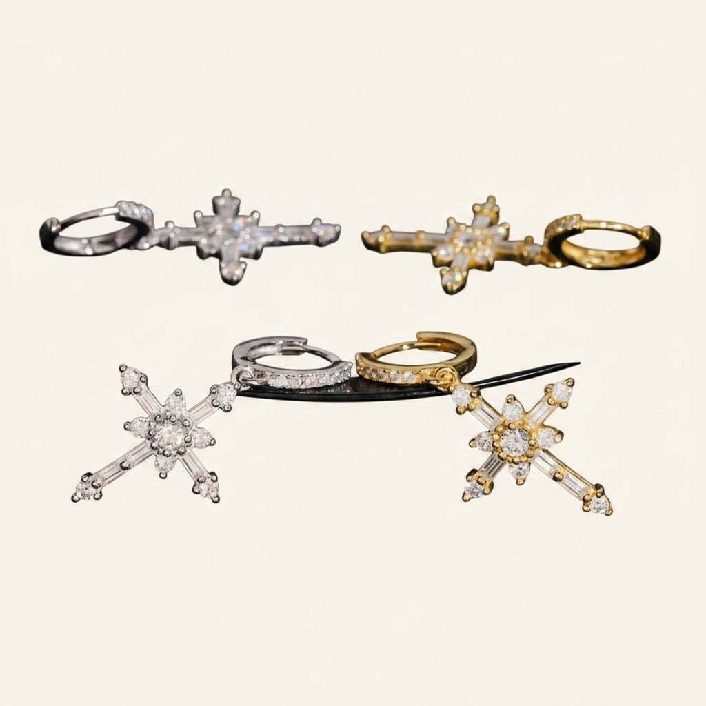 Cross Moissanite Hoop Earrings, Style 3266