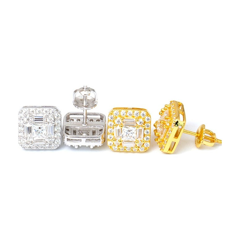S925 Silver D-Color Square Moissanite Studs w/GRA